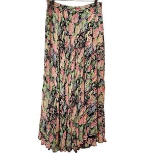 Coldwater Creek Maxi Skirt Medium Floral Print Rayon Reversible Black Pink Green
